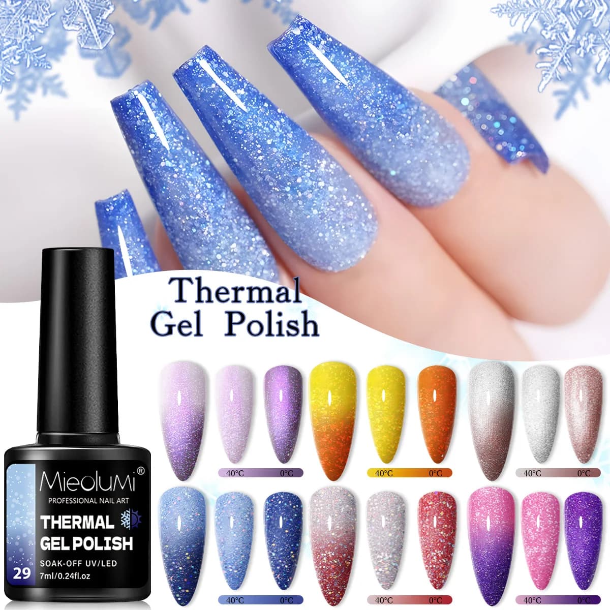 Thermal Color Changing Gel Nail Polish, Temperature Activated Glitter UV Nail Gel, 28+ Days Long Lasting, Mood Changing Manicure