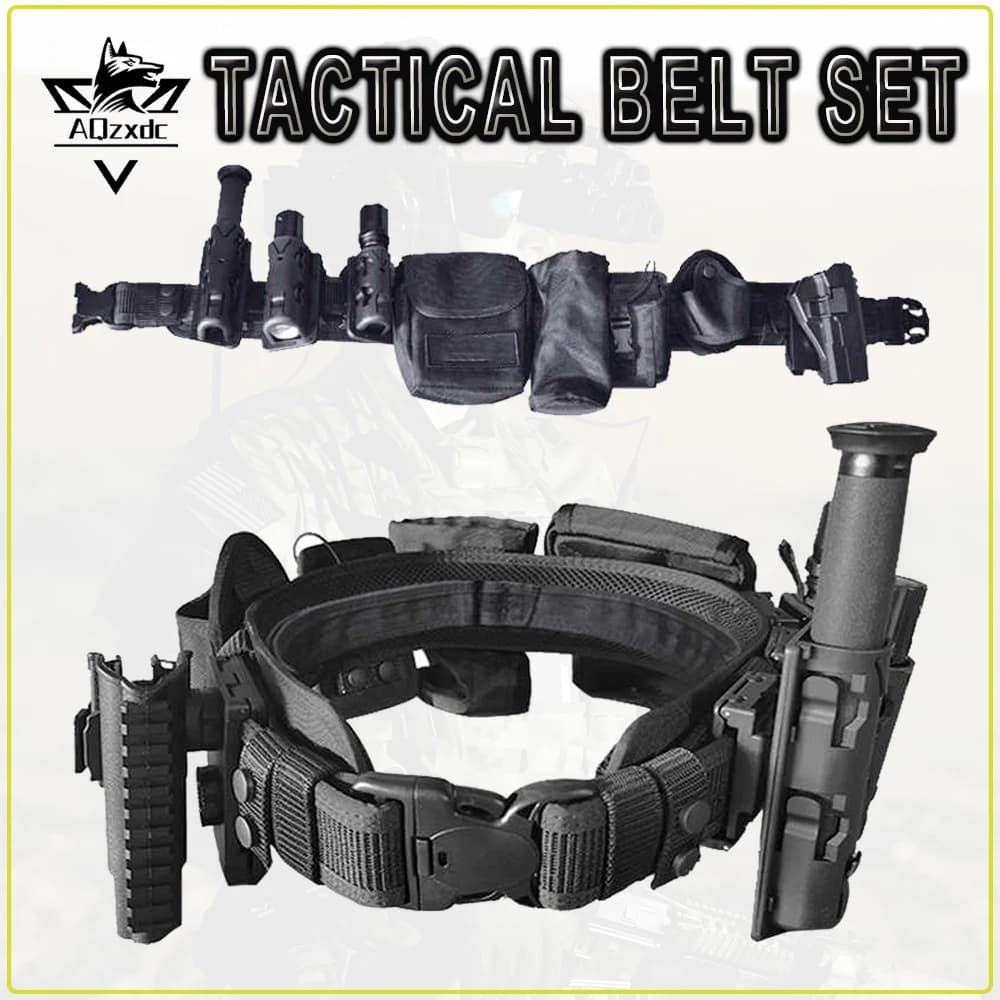 Set di cinture tattiche 8 in 1 Cintura multifunzionale da caccia e softair con custodia per bombolette spray, custodia per torcia elettrica, custodia per walkie-talkie