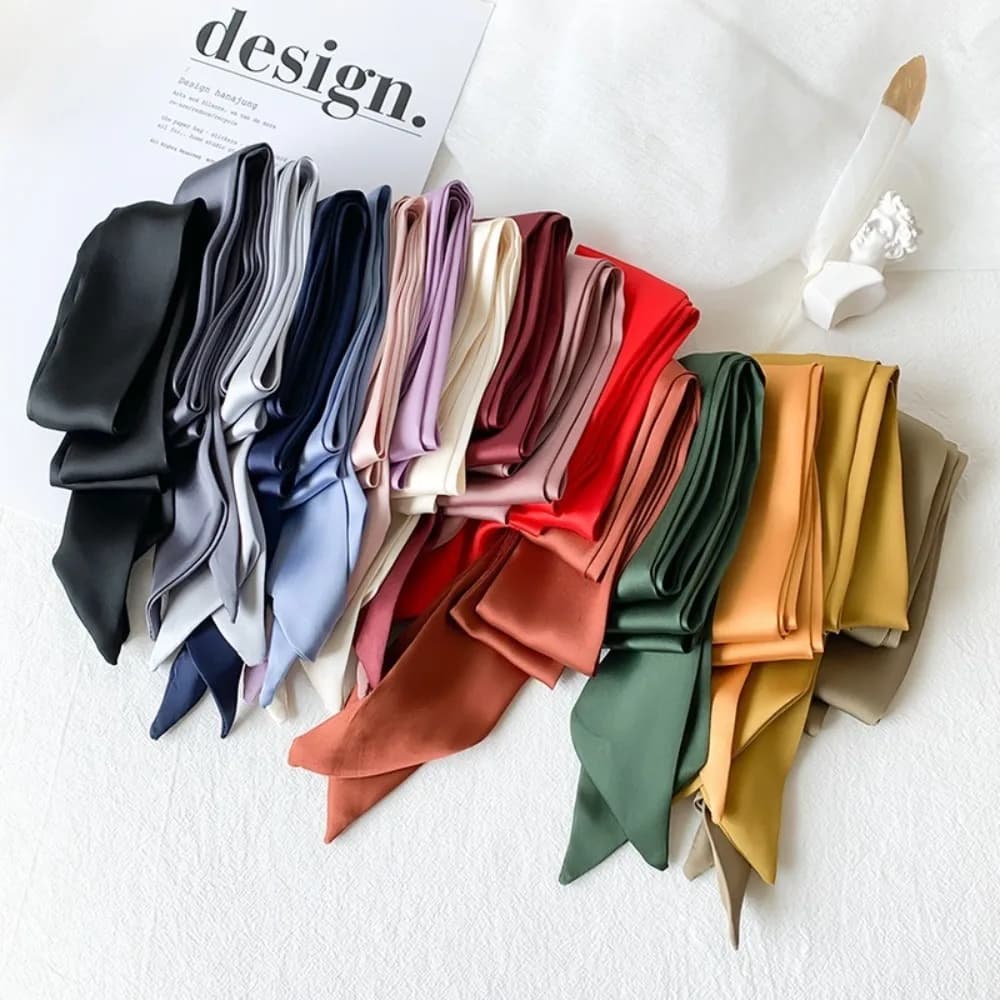 Casual Long Hair Scarf Headband Solid Color Neck Scarf Favor Silk Elegant Ribbon Party Scrunchies