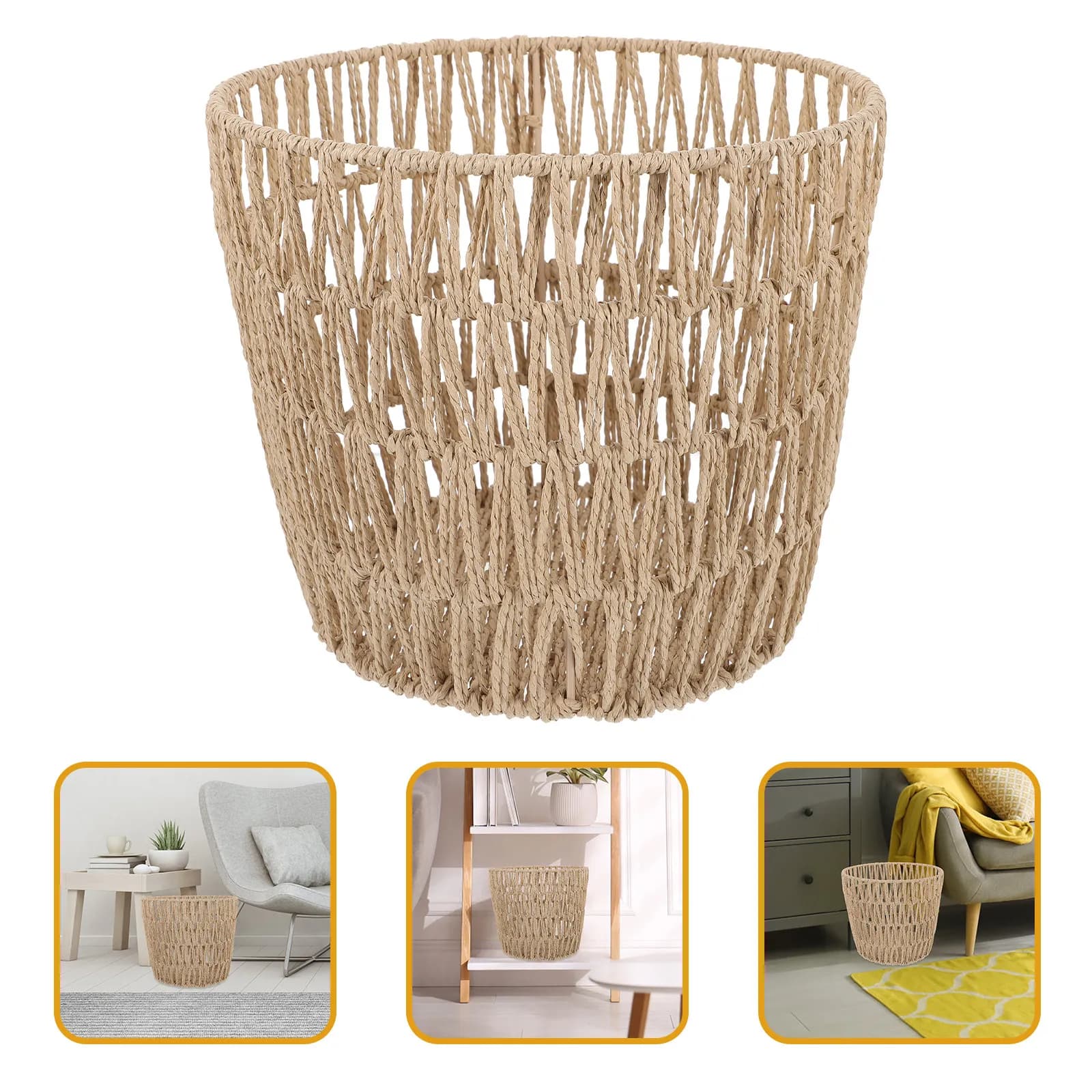 Cestino Intrecciato per Rifiuti, Cestino da Terra Multiuso, Leggero e Resistente all'Usura, Stile Pastorale per Casa, Ufficio, Bagno