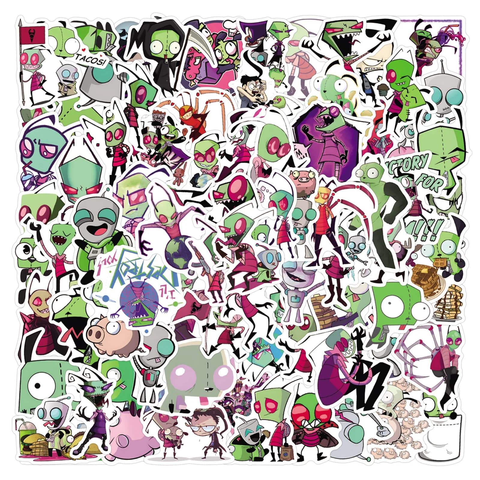 110pcs Invader Zim Graffiti Stickers Set Aesthetic Cute Decals Scrapbook Diary Phone Laptop Waterproof Stickers