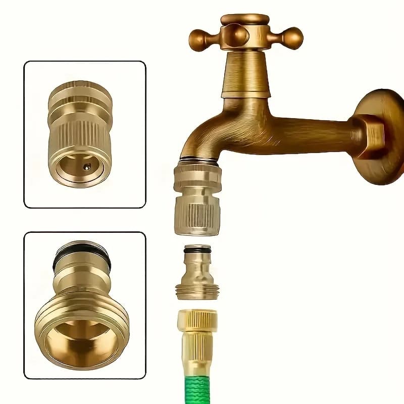 1 paio di connettori per tubo da giardino in ottone massiccio da 3/4 di pollice, tipo tappo filettato NPT standard USA, resistenti alle perdite e per impieghi gravosi.