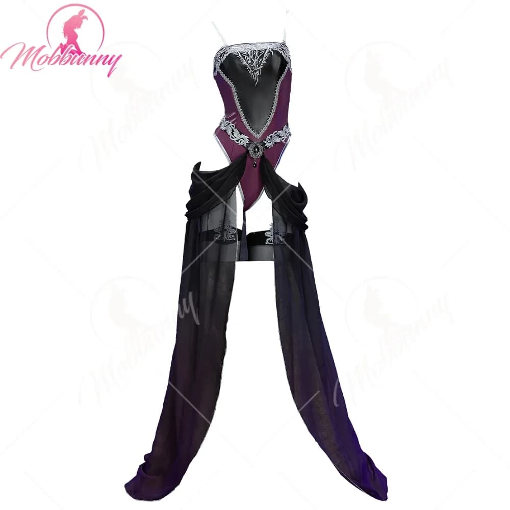 MOBBUNNY Costume cosplay derivato da donna, strega notturna, set di lingerie sexy per Halloween, body con cappello e maniche