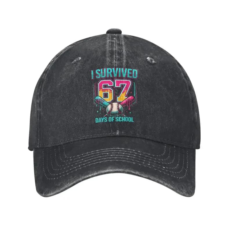 Baseball Drip Number 67 I Survived 67 Days of School 6 7 Casual Baseball Cap Hippie Hip Hop Hats Summer Sunscreen Baseball Caps