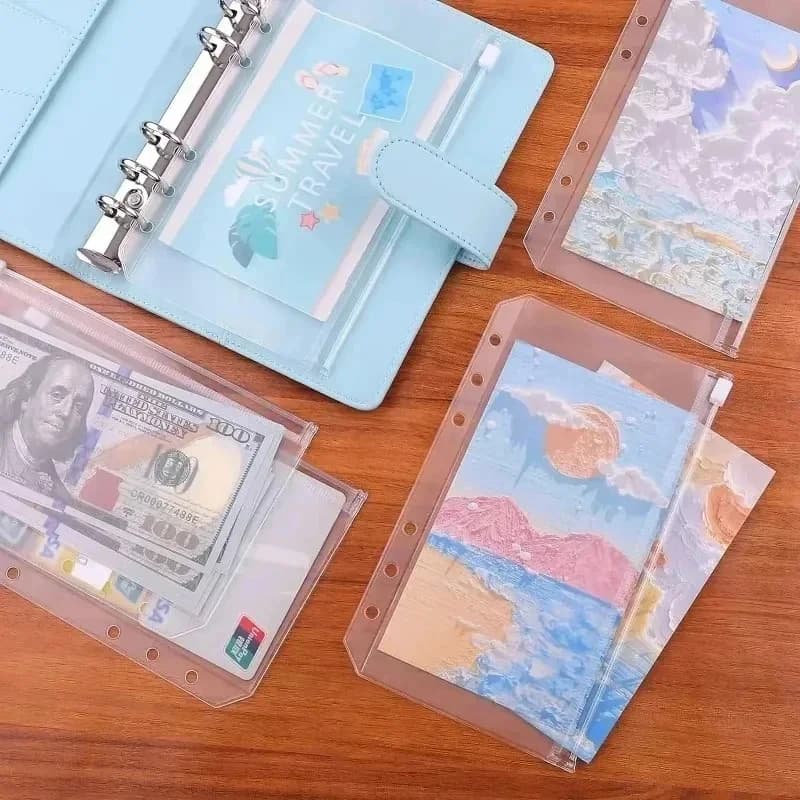 6/12/18pcs A6 A7 6-Hole Zipper Binder Pockets Waterproof PVC Cash Budget Envelopes Loose Leaf Bag For Binder Notebook Planner