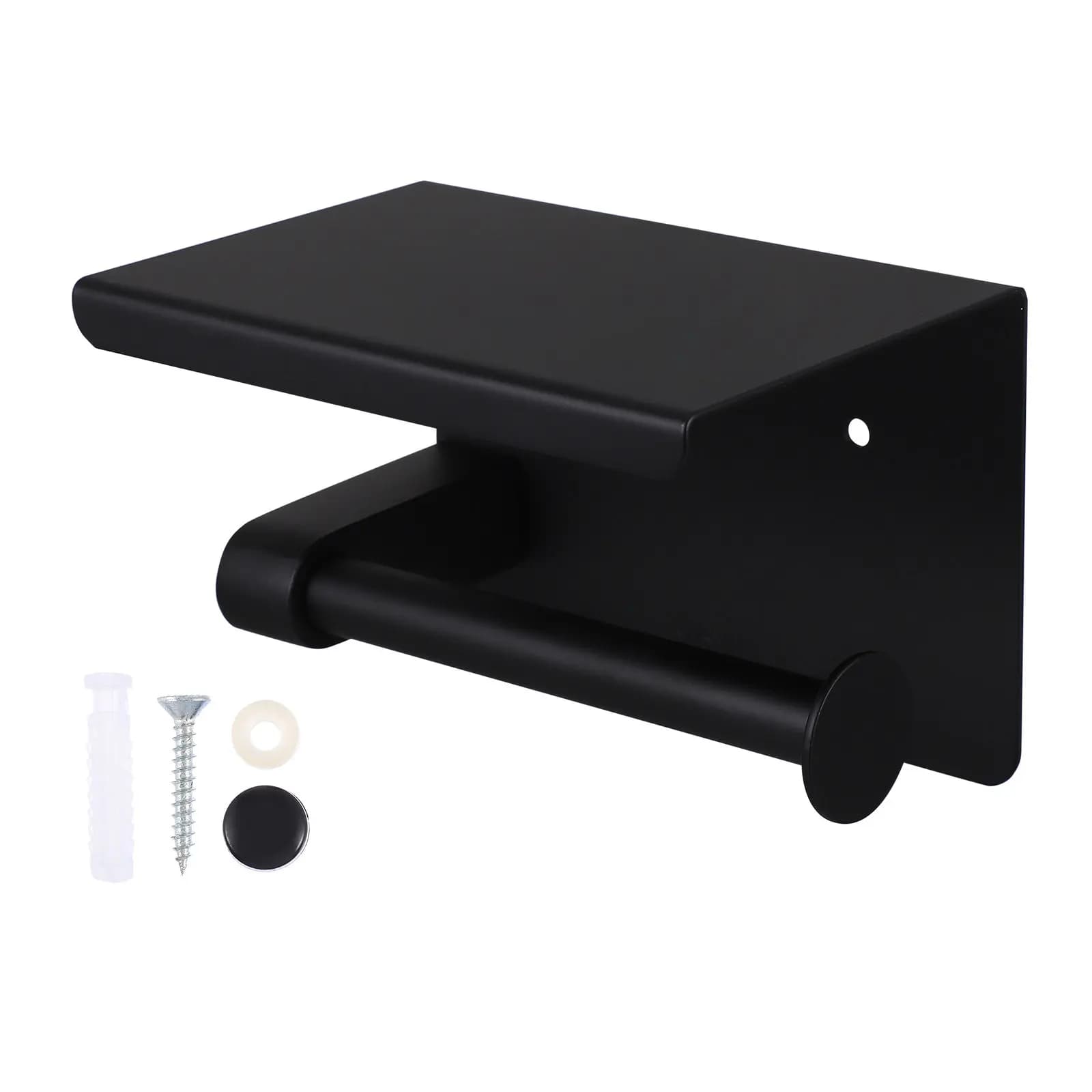 Set Portarotolo da Bagno in Acciaio Inossidabile con Mensola Porta Telefono, Installazione Facile con Adesivi e Viti, Stabile
