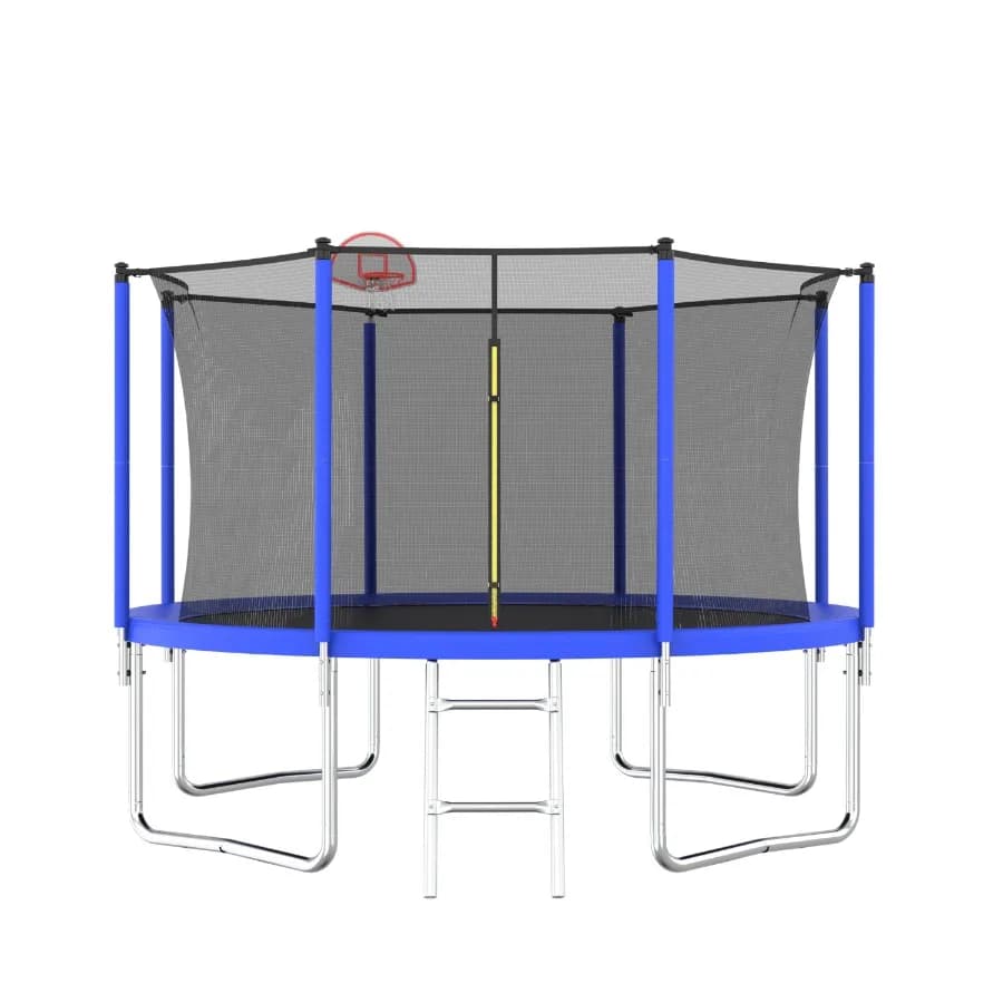 Trampolino da 3,6 m per adulti con canestro da basket e palla, trampolino ricreativo con rete di sicurezza per giardino esterno