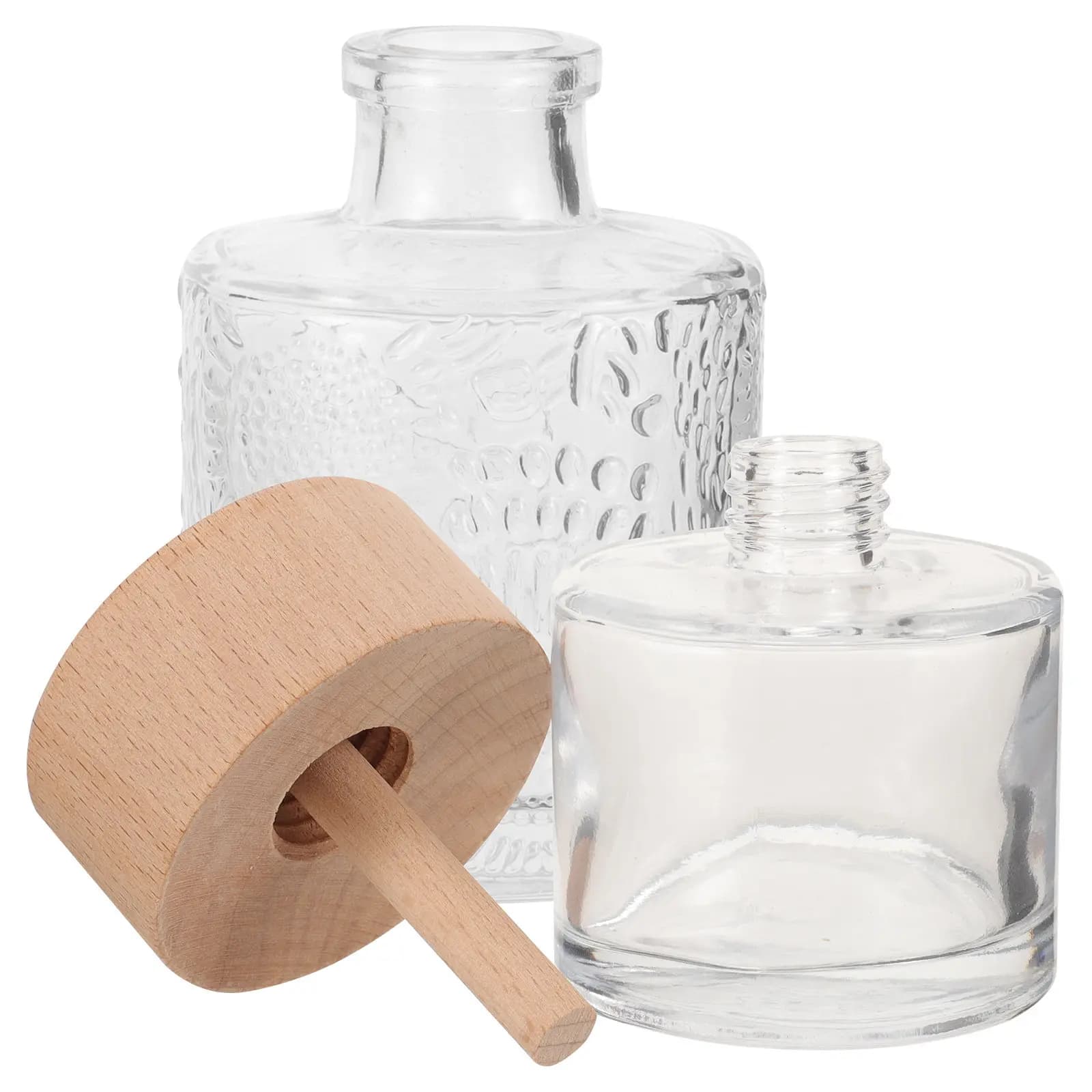 2 Bottiglie Diffusori in Vetro con Tappi in Legno, Diffusore a Bastoncini per Oli Essenziali per Camera da Letto, Soggiorno, Decorazione Aromatica per la Casa