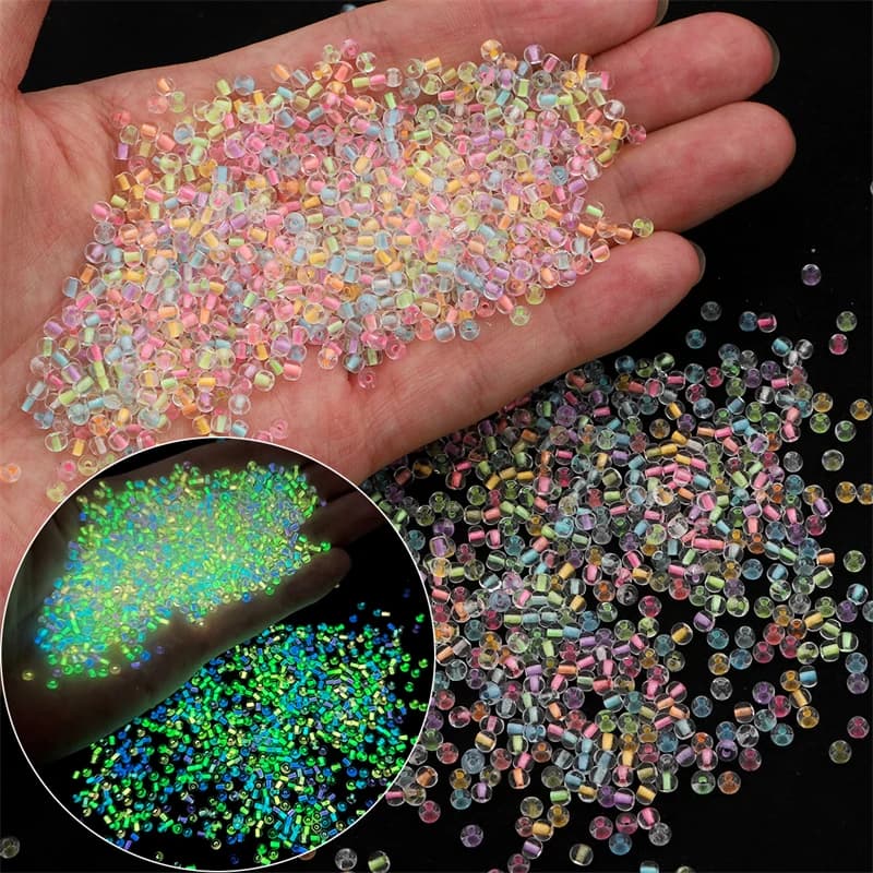 Luminous Glass Beads 2/3/4mm (Perline Seme Brillanti al Buio) - Creation DIY Jewelry (Necklace/Bracciale) Accessories Handicrafts 1mm 11g/bag