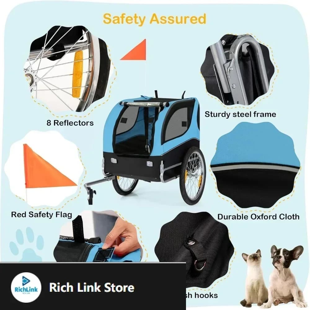 Rimorchio per cani da bici in offerta - Rimorchio per cani da bicicletta, rimorchio da carico per bici, carrello per animali domestici con 3 porte, ruote in alluminio