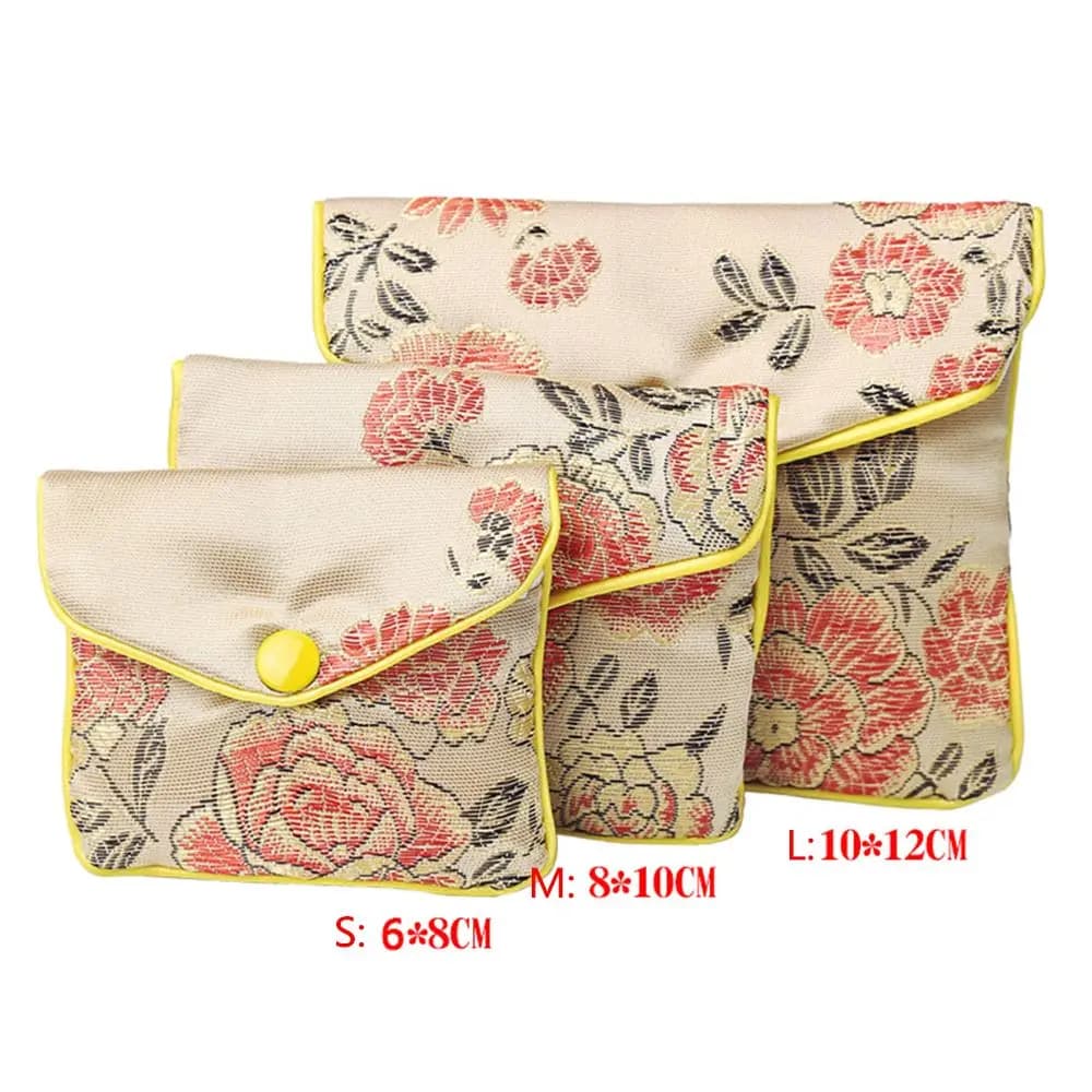 Necklace Bracelace Container Zipper Coin Purse Brocade Floral Buckle Snap Handbags Jewelery Bag Wallet Jewelery Storage