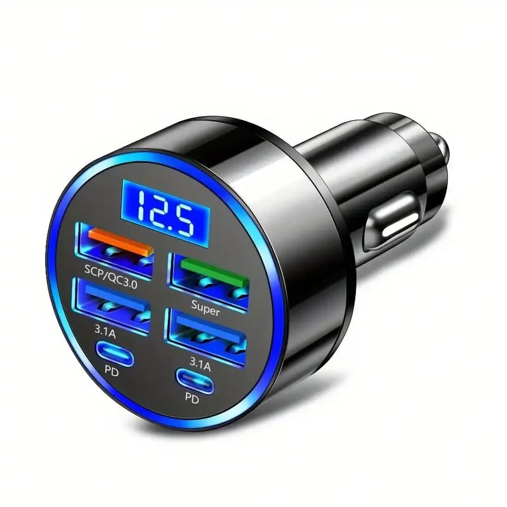 Caricabatterie da Auto Multi-Porta 2PD 4USB, Ricarica Rapida PD QC3.0, Adattatore USB C per Telefono | Supporta la ricarica rapida di più dispositivi contemporaneamente