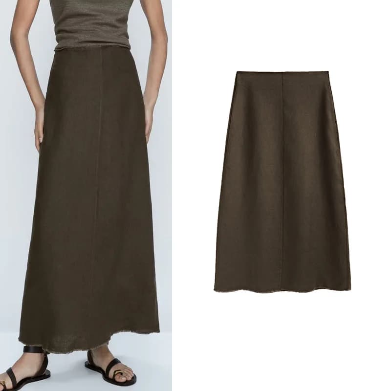 Comfortable Ankle-Length Commute Fashion Half Skirt A-Line Silhouette High Waist Zipper Closure Polyester Fiber Long Skirt