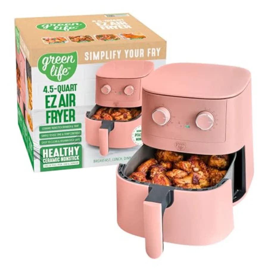 4,5QT Air Fryer with Mechanical Controls, PFAS-Free Ceramic Anti-Agent, Adjustable Temperature, Timer, LED Indicator, Oil Free