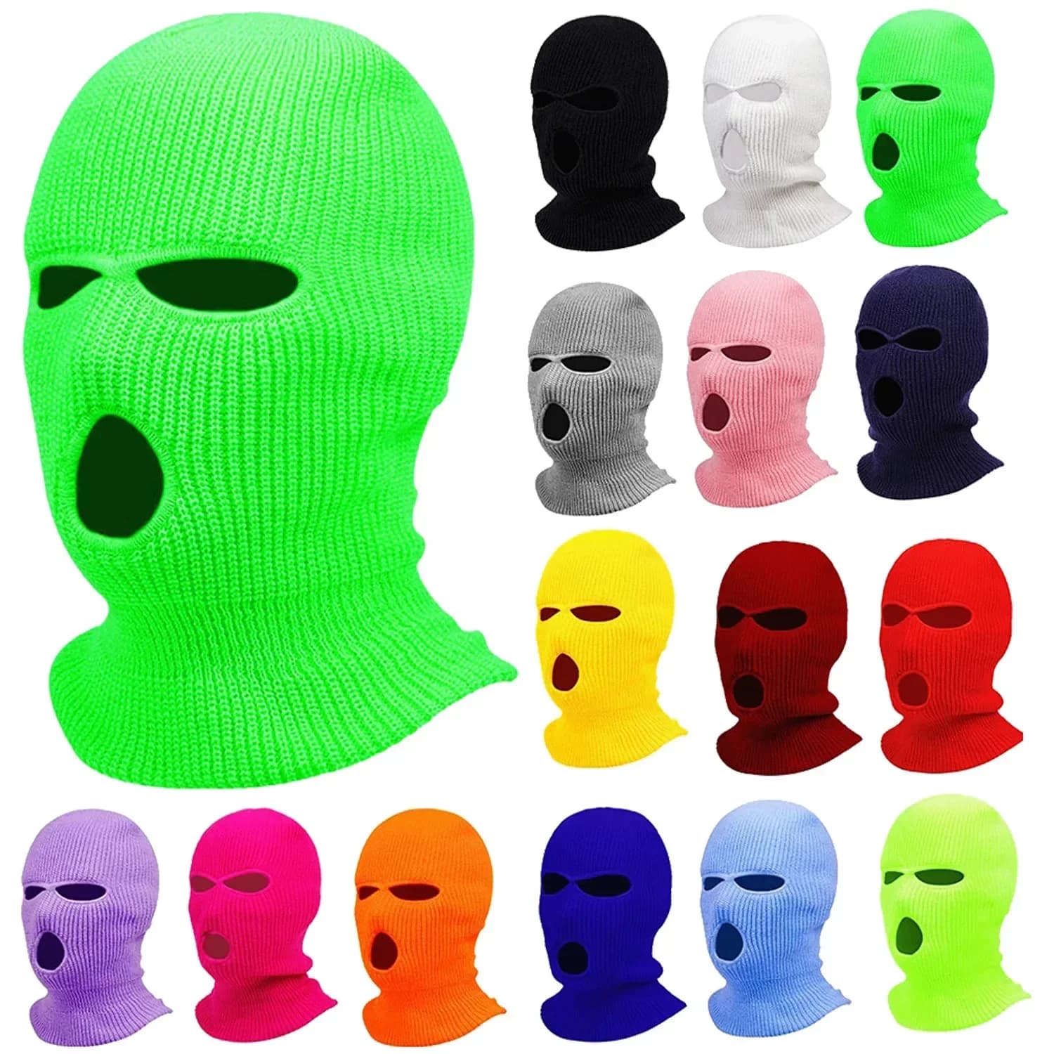 Cappelli in maglia integrale antivento per moto invernale Maschera da sci da uomo Passamontagna in lana calda ricamato Cappelli invernali Maschera da sci a 3 fori lavorata a maglia