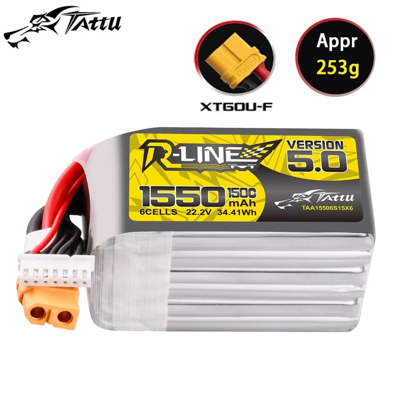 Battery LiPo TATTU-R-LINE 5.0 22.2V 1550mAh 150C with plug XT60 for helicopter RC Quadcopter FPV Racing Drone battery parts 6S