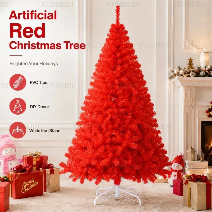 Red Artificial Christmas Tree 120cm-240cm PVC Xmas Tree With Warm LED Lights Christmas Festival Party Scene Home DIY Decorations