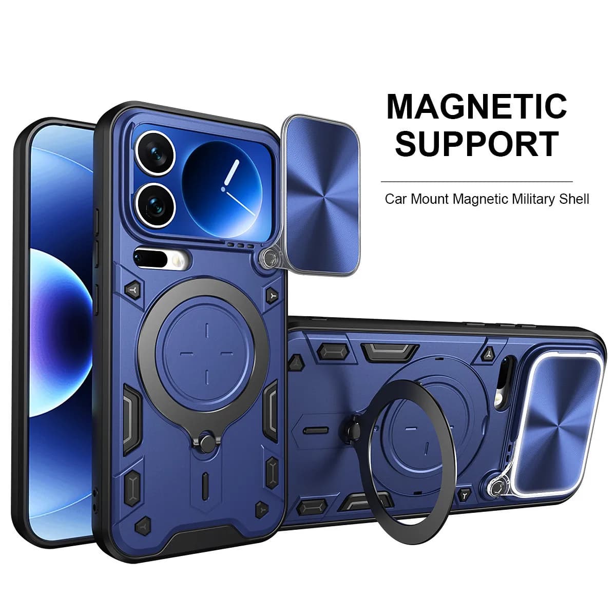 Custodia Protettiva Antiurto con Protezione Scorrevole per Obiettivo e Anello di Supporto per Xiaomi 17 Pro Max / Mi 17 Ultra
