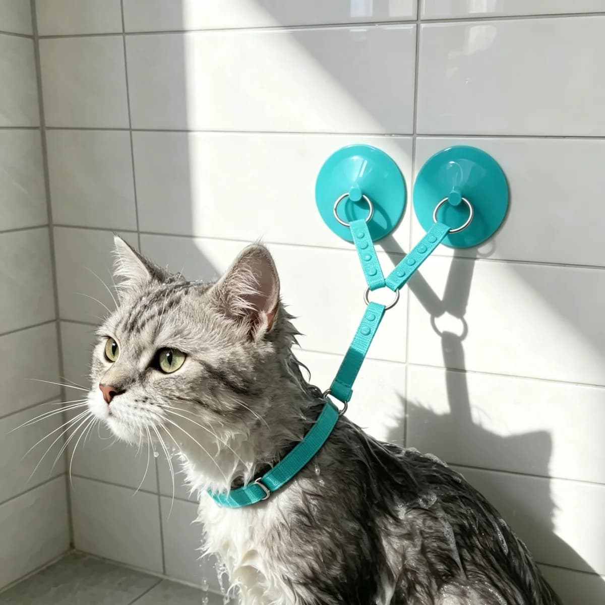 Guinzaglio Regolabile per il Bagno degli Animali Domestici con Ventosa - Opzioni Singole/Doppie, Guinzaglio di Contenimento Resistente per la Toelettatura di Cani e Gatti sotto la Doccia