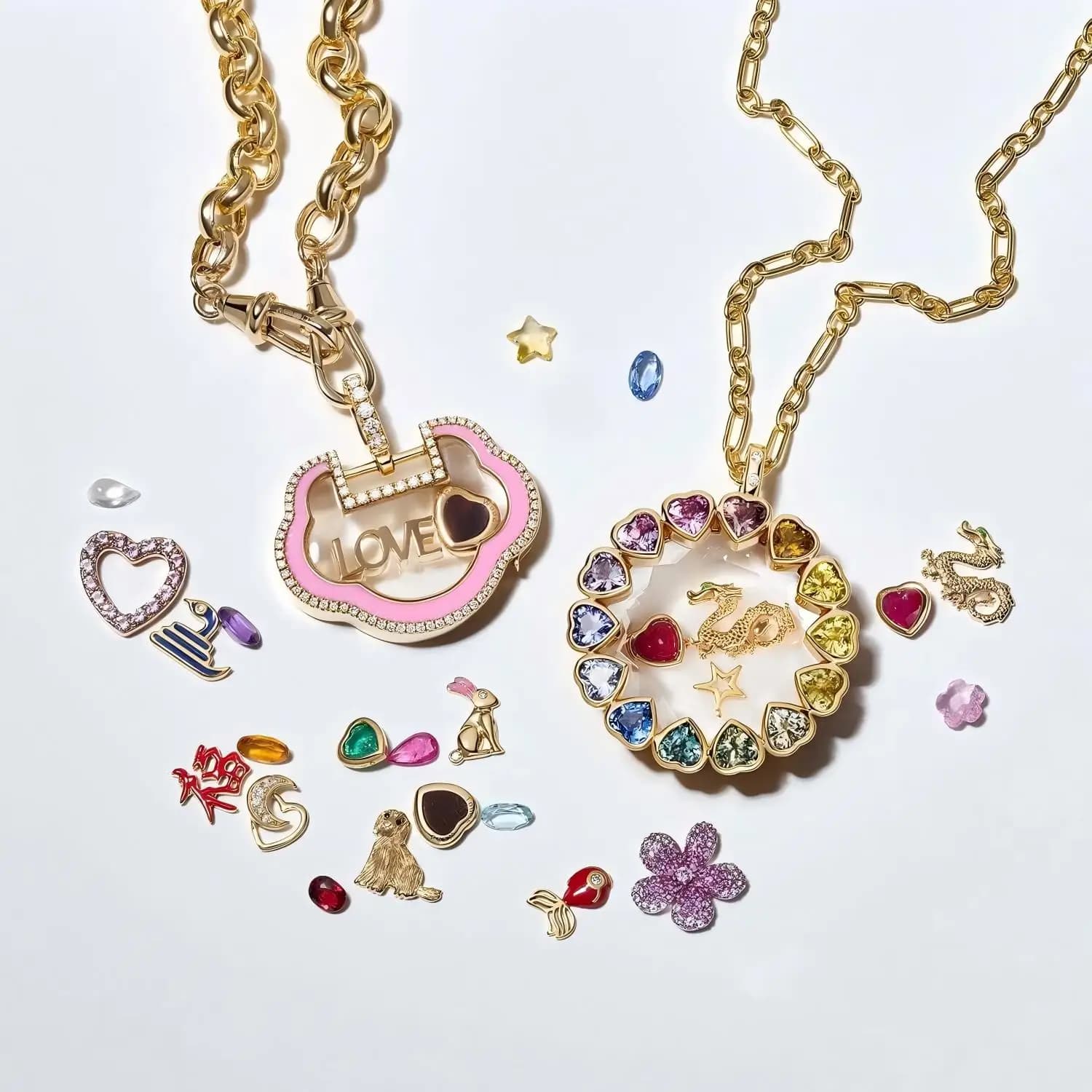 DOREMI Ciondolo Scatola Apribile in Vetro a Cuore Colorato con Lucchetto, Charm a Forma di Fiore, Sole e Lettere Iniziali per Collana Fai da Te