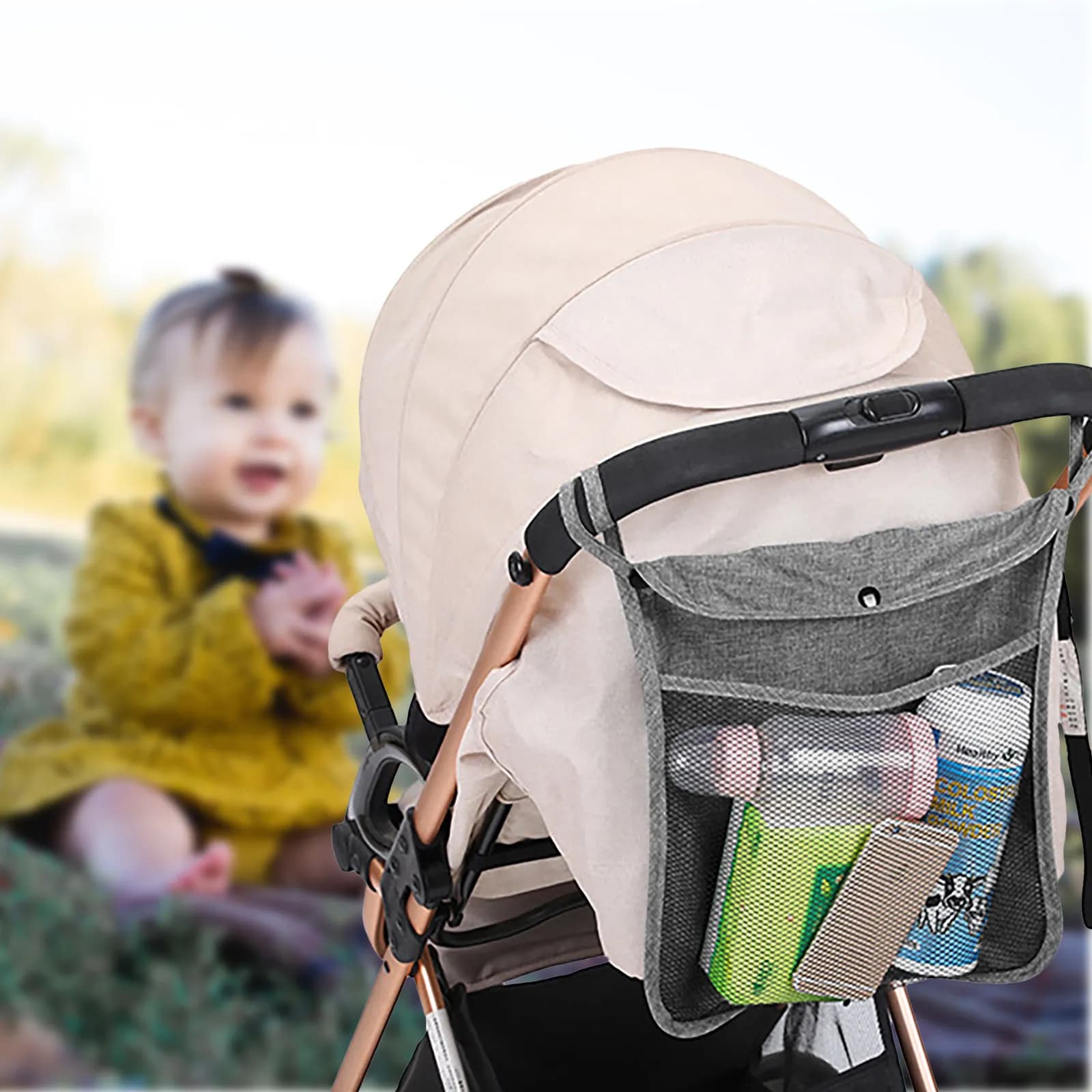 Borsa Organizer Universale in Rete da Appendere al Passeggino per Pannolini, Asciugamani e Snack - Accessorio da Viaggio per Passeggino