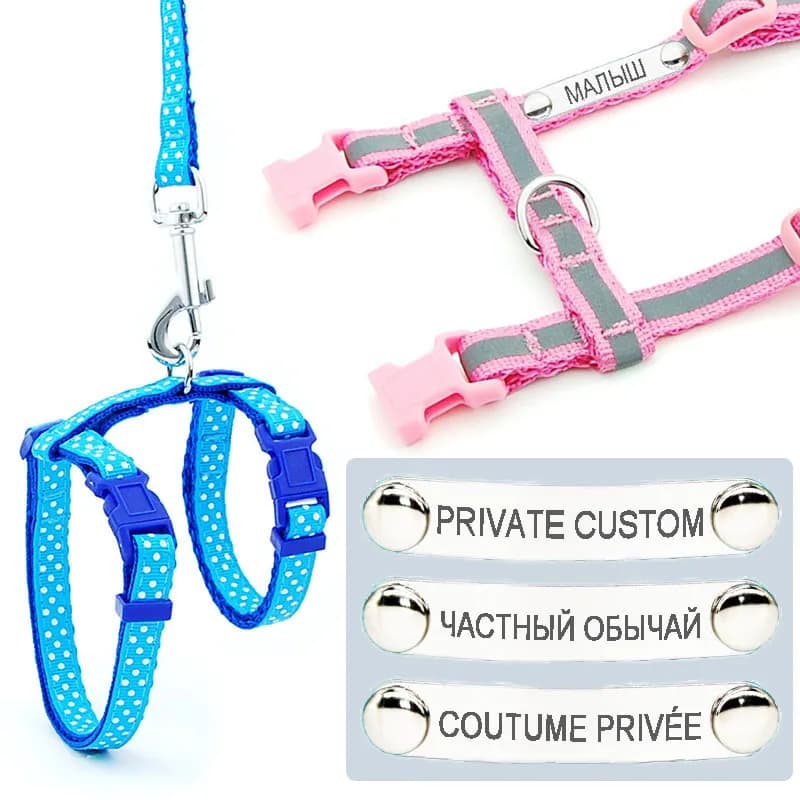 ID personalizzato Collare per cani e gatti Guinzaglio regolabile in nylon con incisione gratuita Imbracatura per collare riflettente per animali domestici scozzese a pois