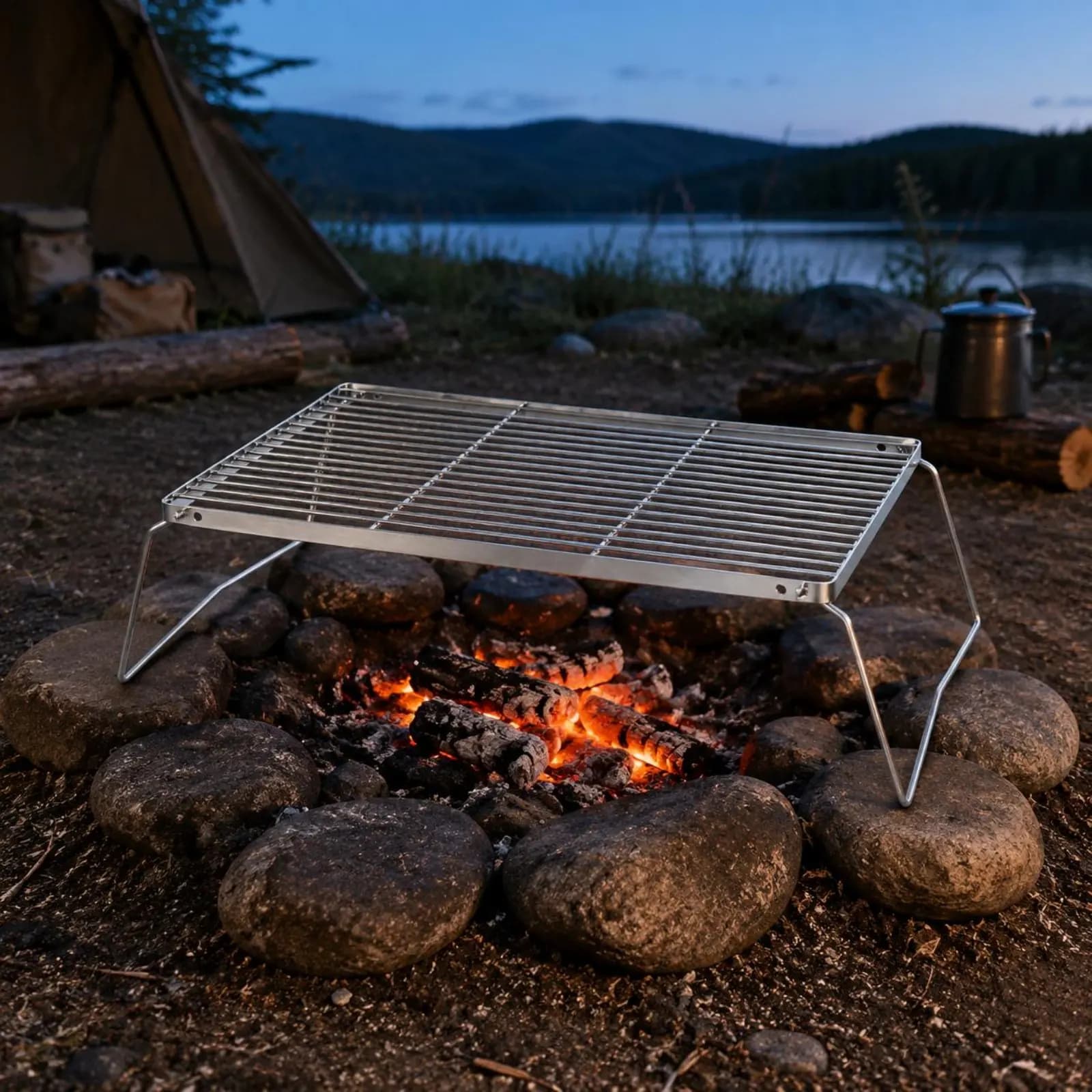 Folding Grill Rack Compact Stainless Steel Grill Rack Portable Barbecue Stand Rust Resistant Portable Campfire Grate for Camping