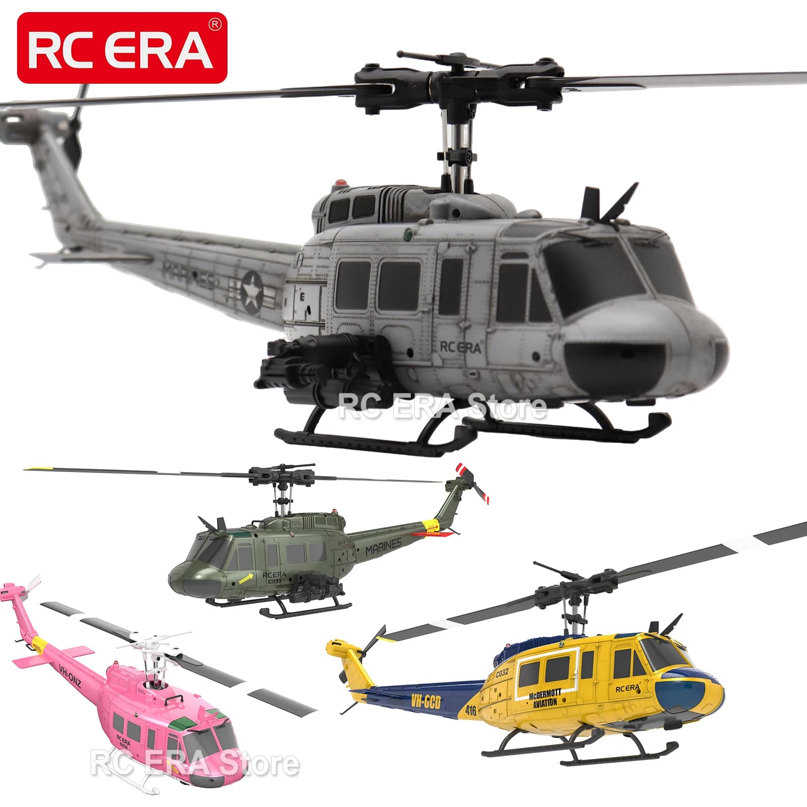 RC ERA C032 UH1 Huey Weathered Marine 6ch RC Helicopter with optical stream TOF Auto stabilized Remote Control Hobbies for boy