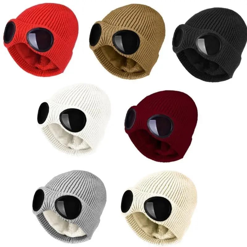 Berretto per occhiali da sci Cappello all'uncinetto Cappello da sci con occhiali Cappello a cuffia lavorato a maglia per esterni Cappello Skulli Fotografia Puntelli per cabine fotografiche