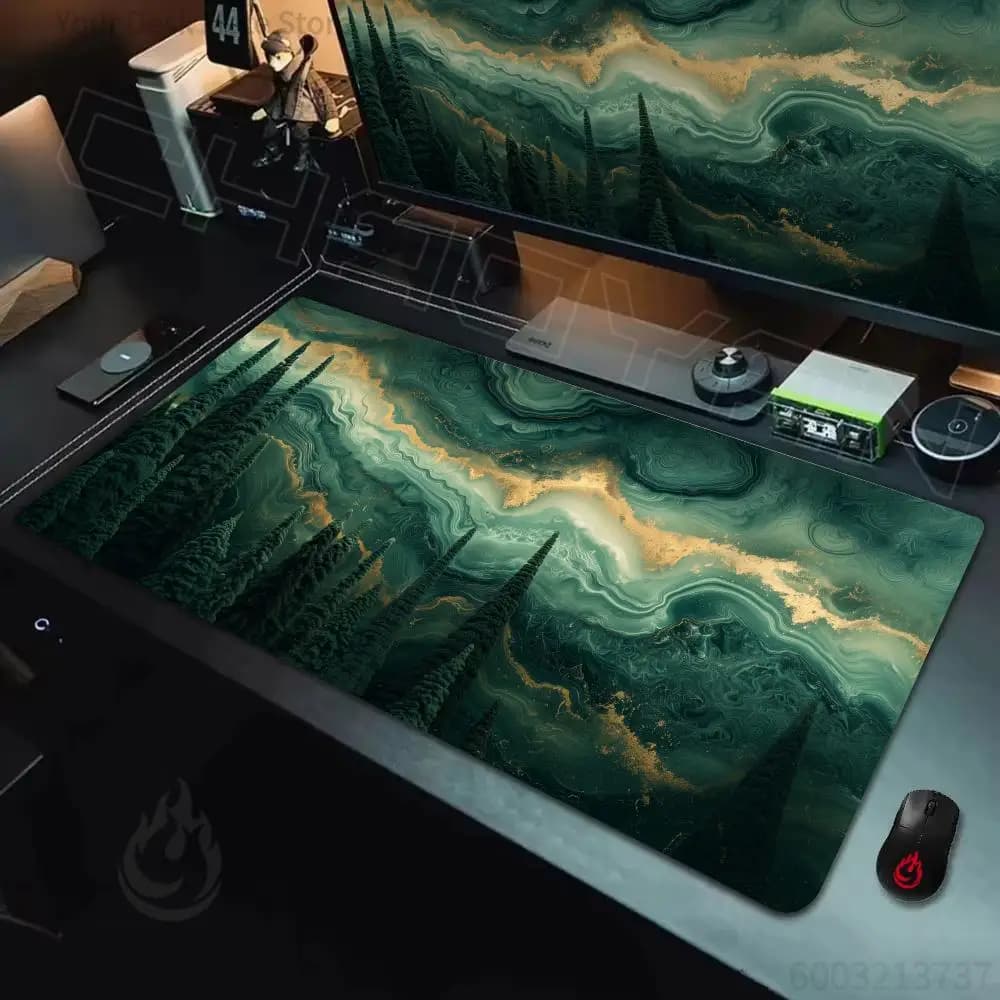 Tappetino per mouse XXL con texture artistica e motivo foresta, tappetino da scrivania grande per computer, tappeto da ufficio, accessori gaming per gamer, tappetino per tastiera