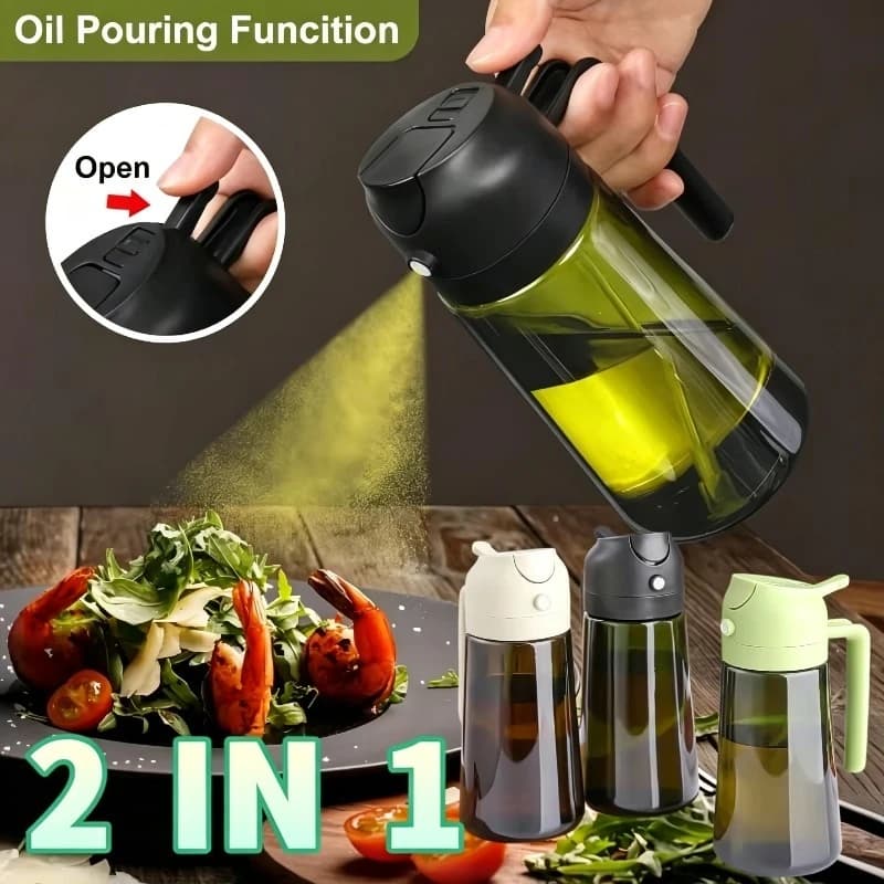 Oil Cruet Olive Oil Dispenser Sprayer for Cooking 2 in 1- Spray and Pour Dark Green Oil Sprayer Bottle 500ml Spice Rack