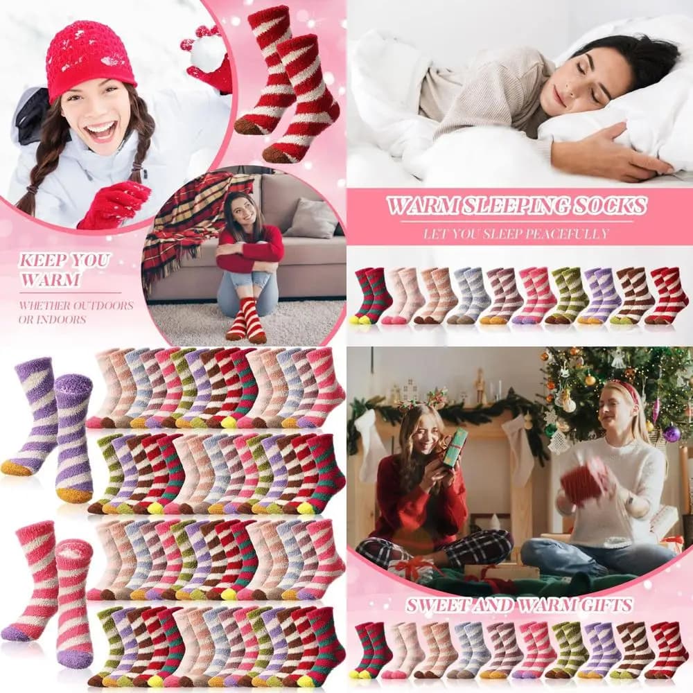 60 pairs of women's socks in plush, soft and warm for winter, ideal indoor slippers and Christmas gifts