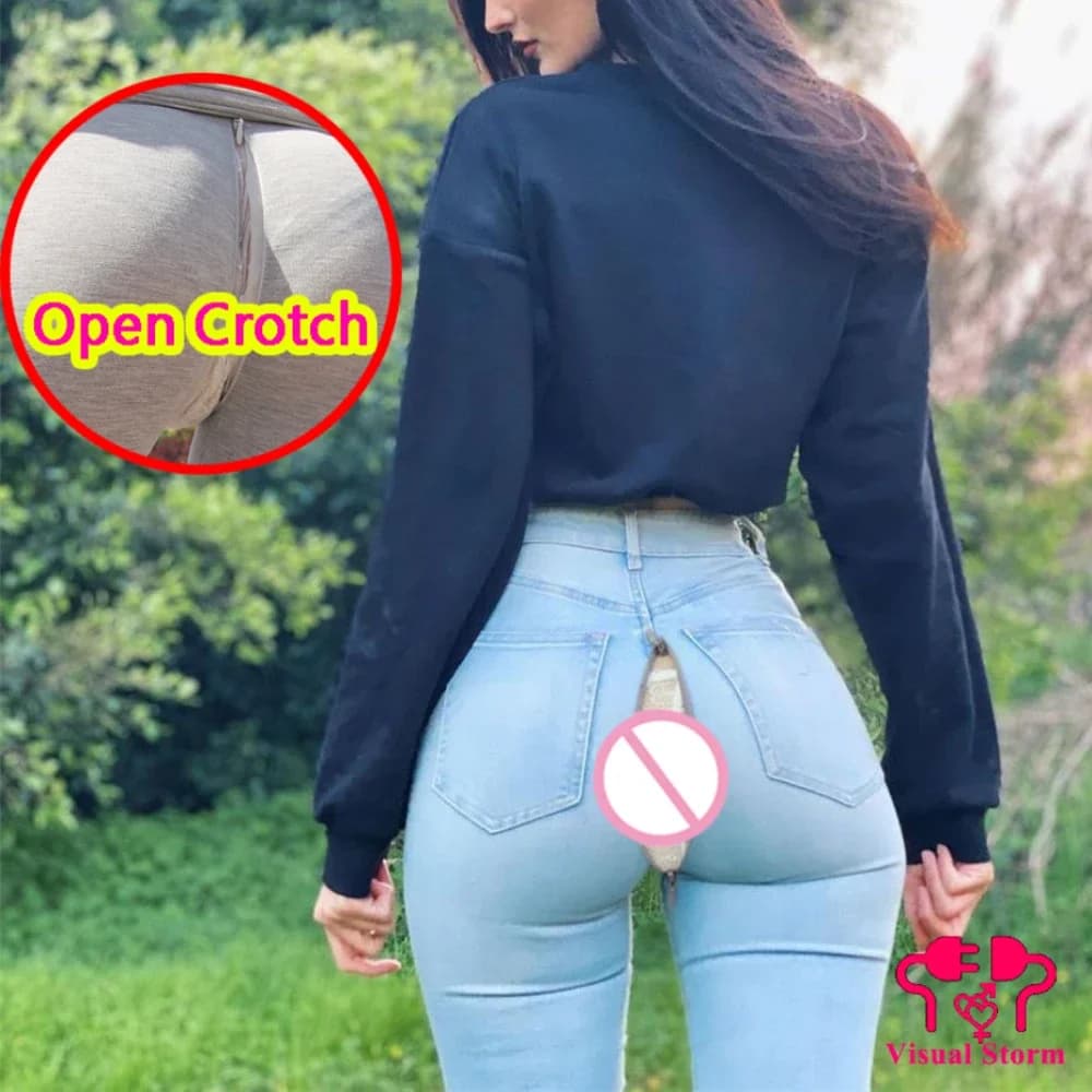 Jeans da donna di grandi dimensioni con apertura sul cavallo Cerniere nascoste Push Up Pantaloni sexy con sollevatore di culo elastico y2k Leggings erotici senza cavallo slim fit