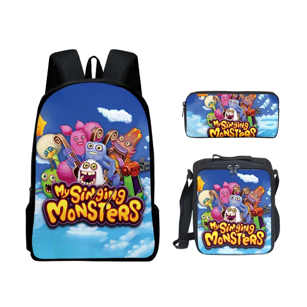 Classic Popular Funny my singing monsters 3D Print 3pcs/Set pupil School Bags Laptop Daypack Backpack Lunch bag Pencil Case
