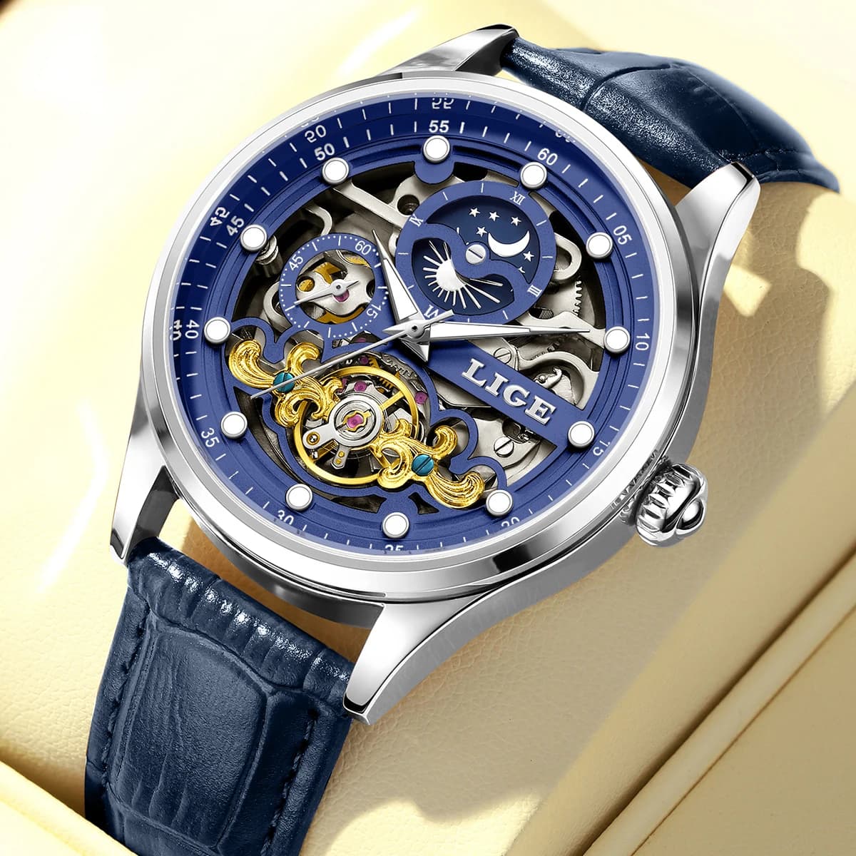 Reloj Hombre Orologi da uomo LIGE Top Brand di lusso scheletro Tourbillon orologio meccanico automatico per uomo impermeabile + scatola di orologi