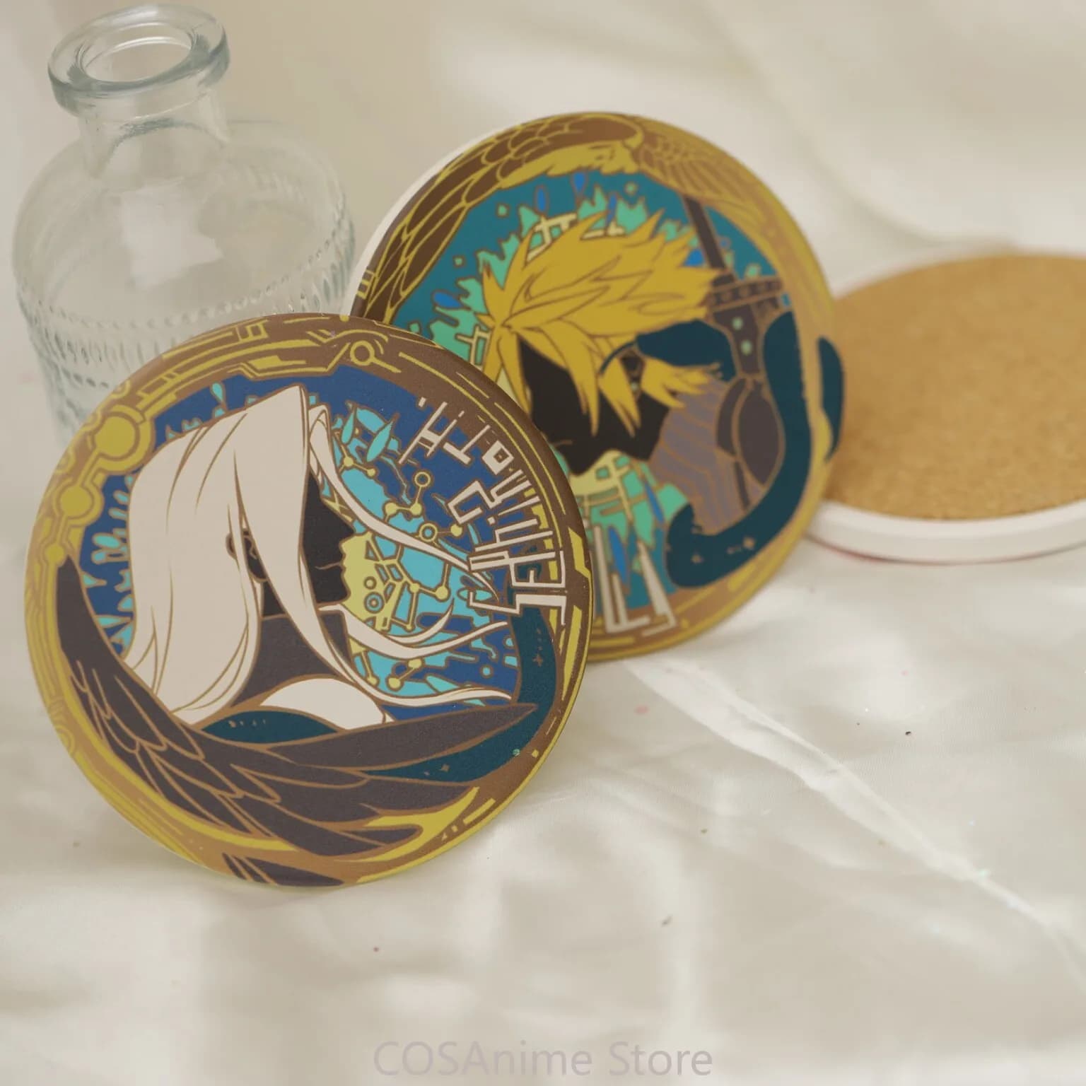 Sephiroth Cloud Strife Ceramic Coaster Anime Game Cosplay Collar Brooch Clothes Button Backpack Pins Pencil Case Badge Xmas Gift