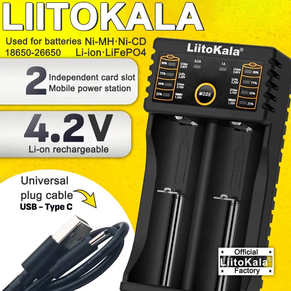 LiitoKala Lii-202 18650 Battery charger 1.2V/3.7V/3.2V/3.85V 21700 20700 2665014500 16340 Lithium-ion battery NiMH Intelligent charger