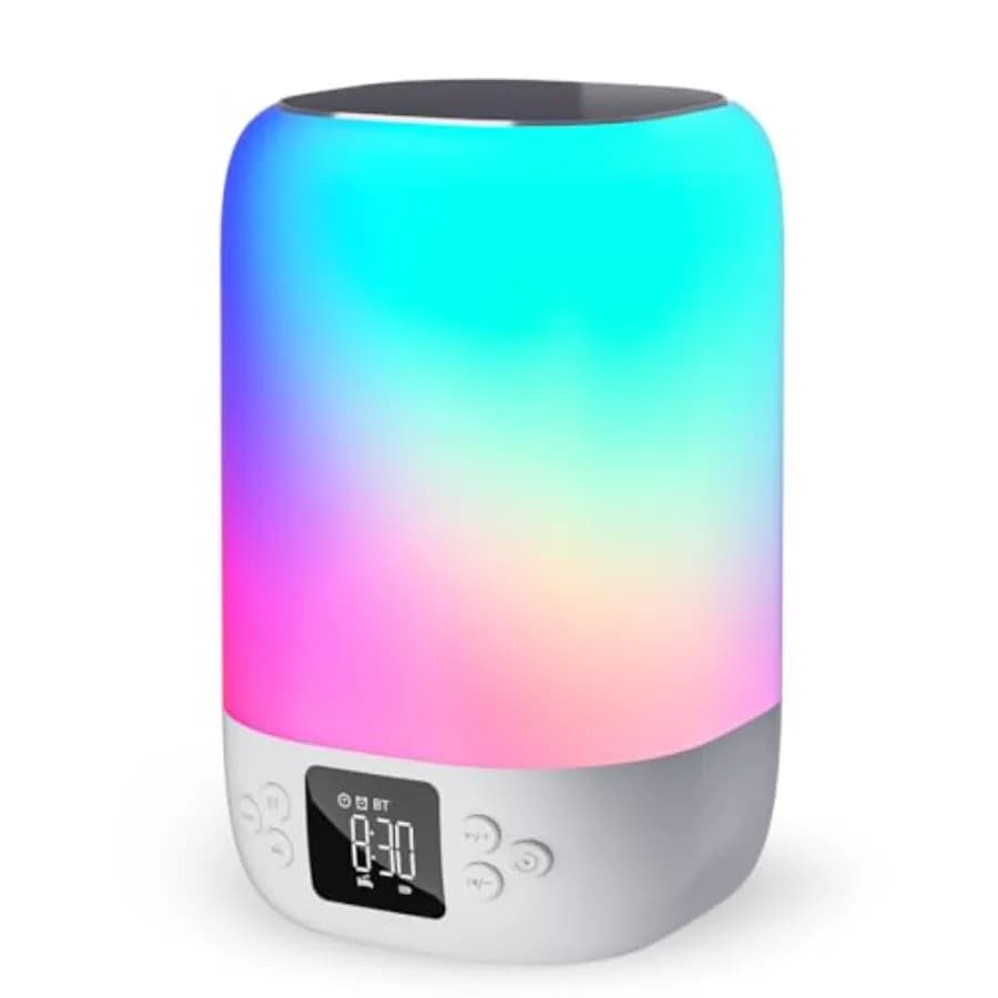 Luce Notturna con Altoparlante Bluetooth e Sveglia, Macchina del Suono con Rumore Bianco, Lampada da Comodino Touch per Camera da Letto, Luce Calda Dimmerabile