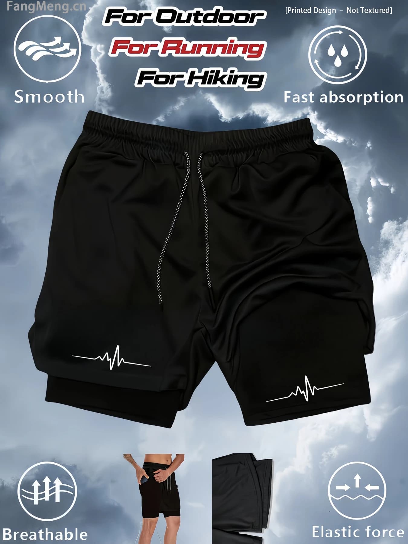 Men's 2-in-1 running compression shorts, training gym sportswear, multi-functional fitness shorts with pockets