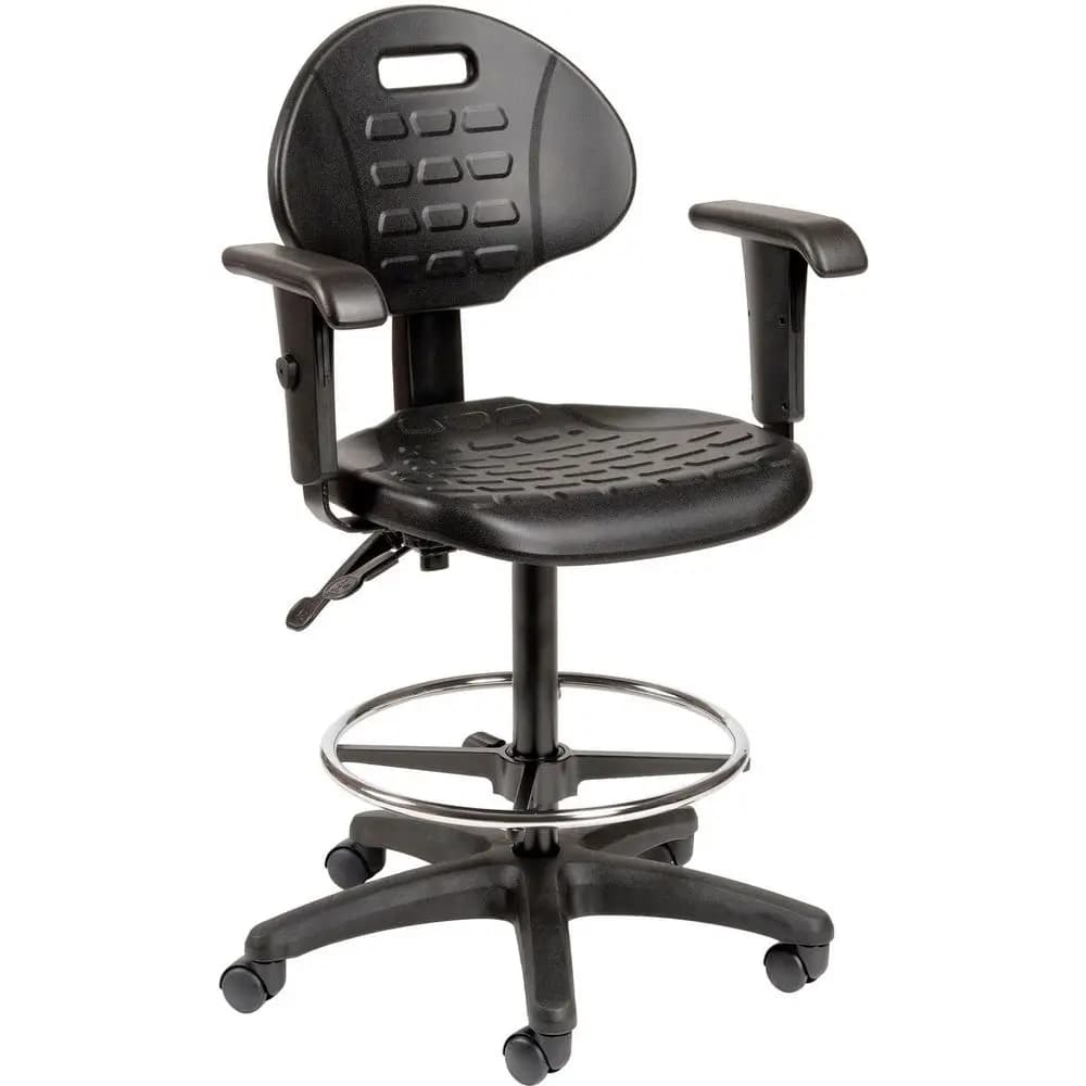 Sgabello Ergonomico in PU con Braccioli Regolabili, Supporto Lombare, Altezza Regolabile, Poggiapiedi, Nero