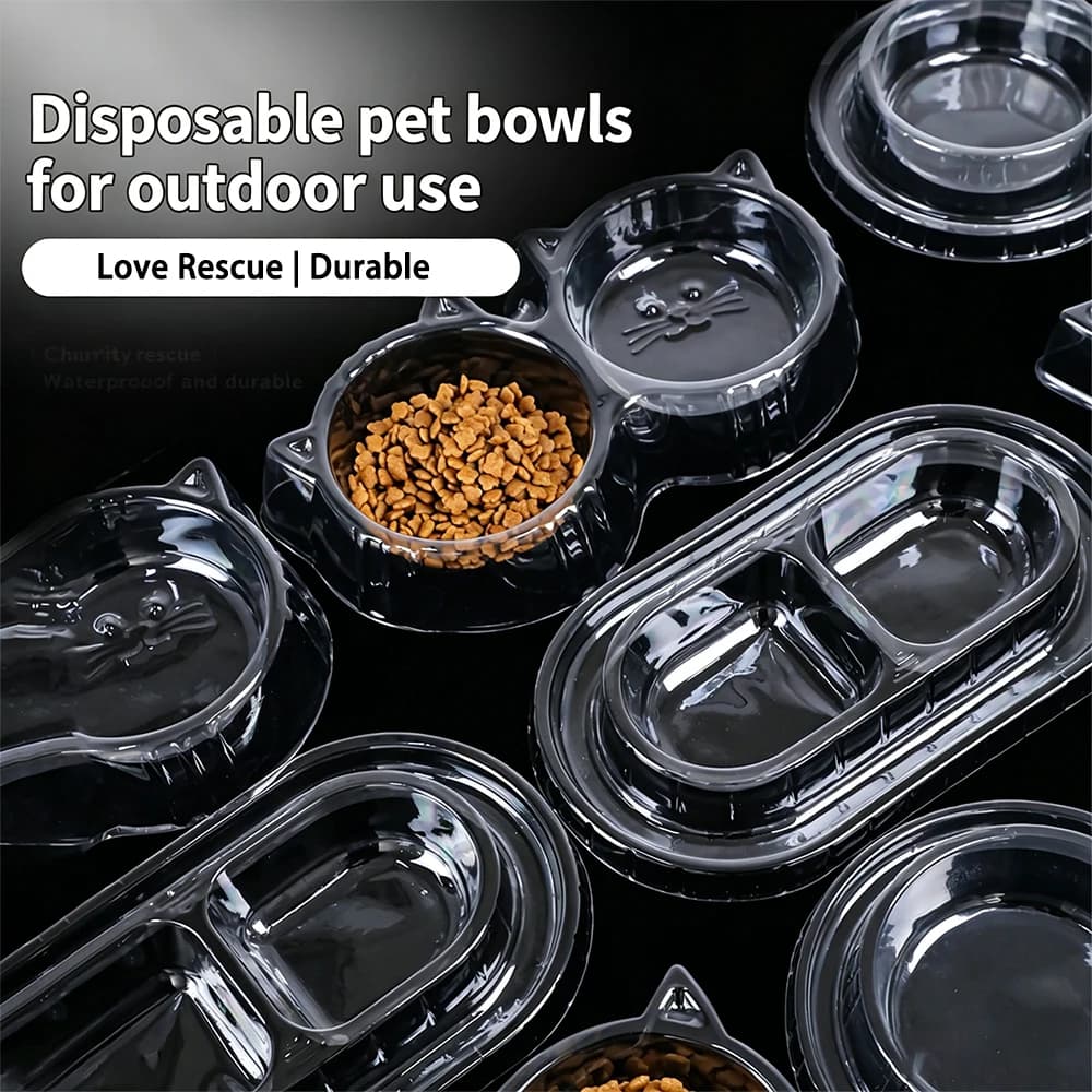 Disposable Pet Bowls Food Grade Plastic Anti Ant Anti Slip Stackable Feeding Bowl for Cat Dog Outdoor Stray Pet Feeding