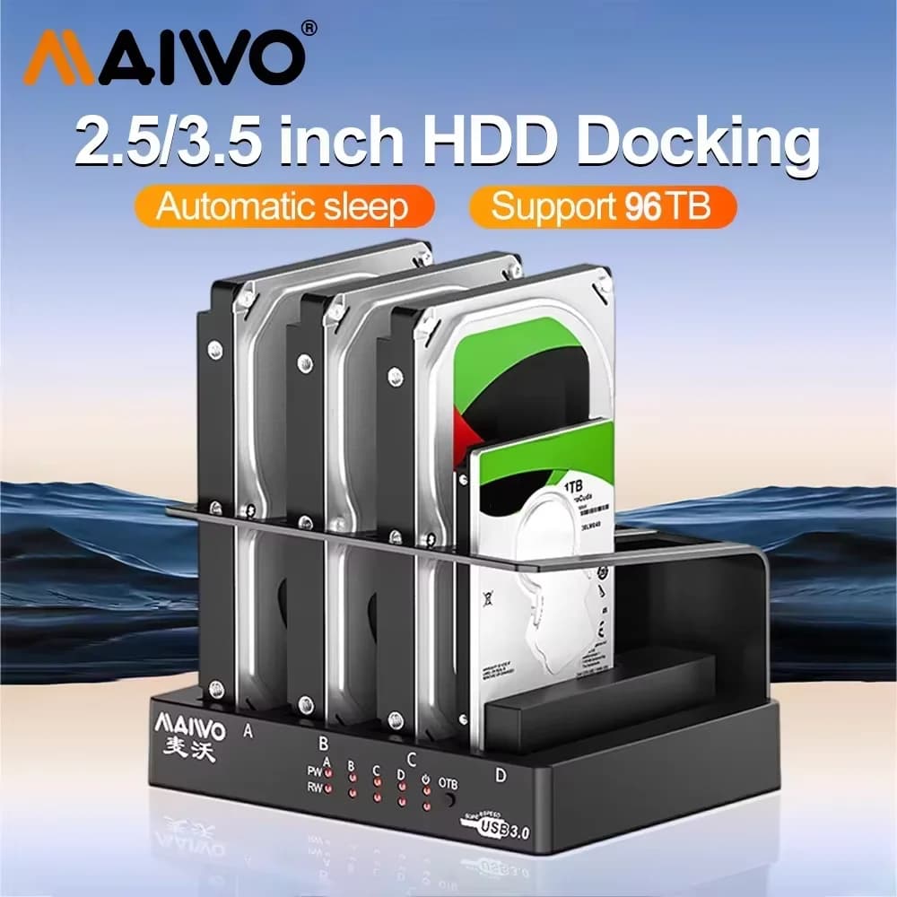 Custodia per disco rigido MAIWO a 4 alloggiamenti Sata a USB 3.0 Multi-Bay esterno da 2,5 e 3,5 pollici HDD SDD Docking Station Scatola per disco rigido per PC