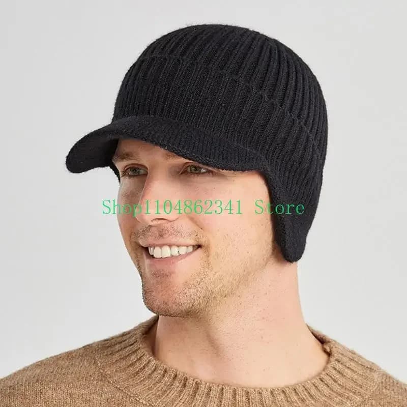 652F Berretto Invernale da Uomo con Visiera e Paraorecchie, Cappello Lavorato a Maglia Foderato in Peluche Spesso, Copricapo Scaldacore e Paraorecchie