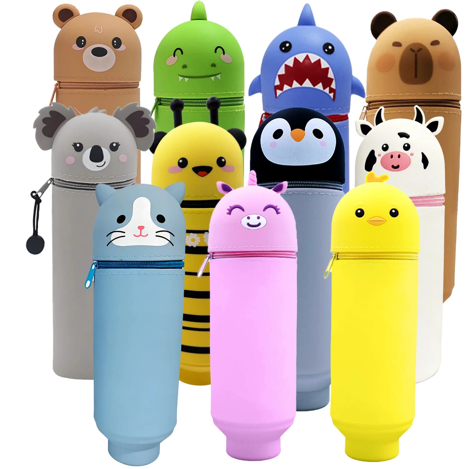 Astuccio a tema animali — Design simpatico a cartoni animati, astuccio e supporto 2 in 1, astuccio per studenti di grande capacità