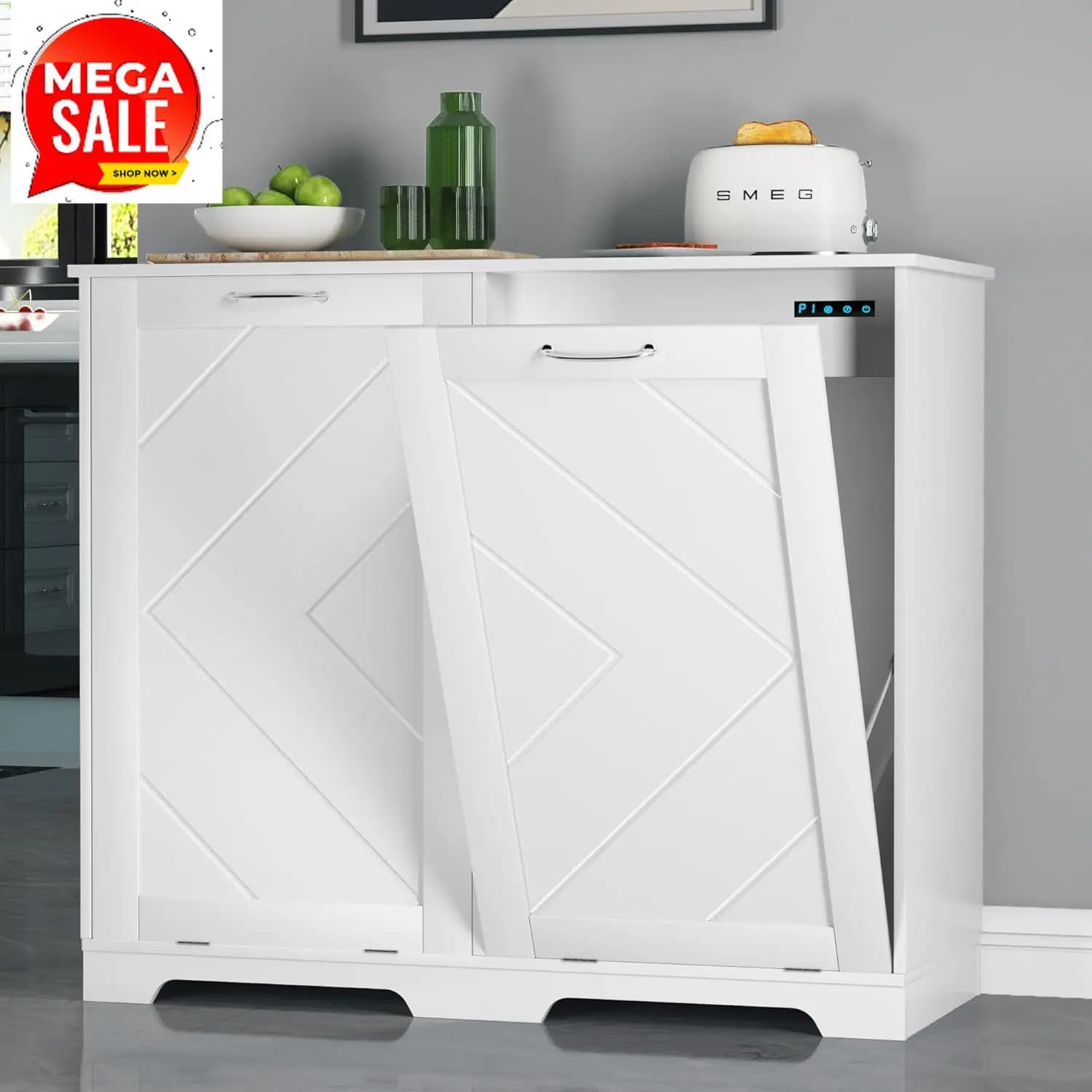 Bestseller: Cestino per Rifiuti da Cucina a Doppia Apertura, a Prova di Cani, con Supporto in Legno, Autoportante per Riciclaggio, Bianco