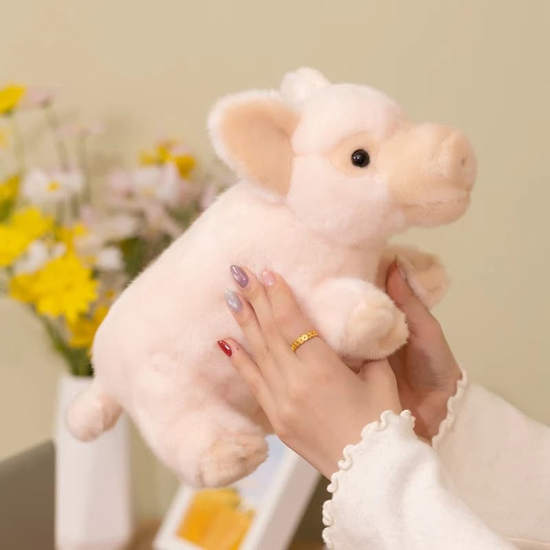 Cute Lying Pink Pig Stuffed Animal Soft Fluffy Simulation Pig Plush Toy Cuddly Plushie Home Nursery Decor Gifts
