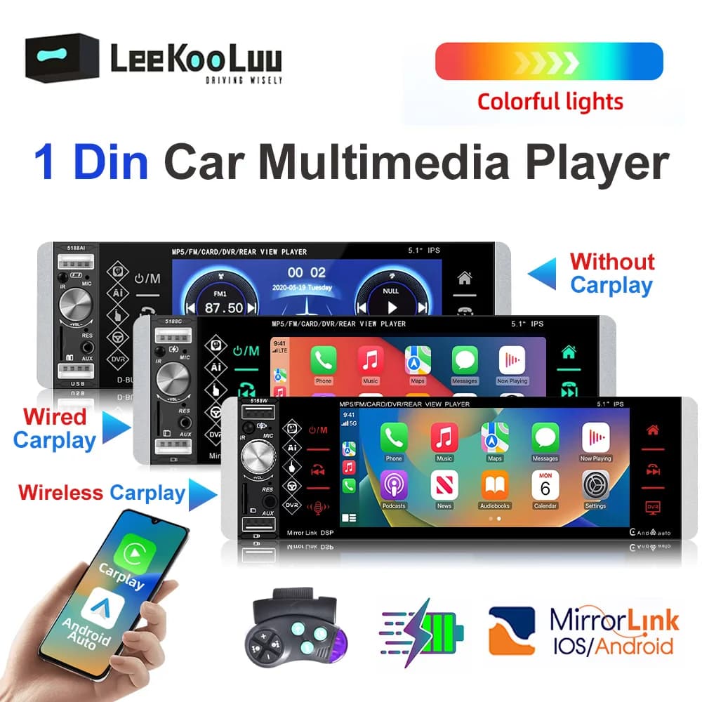 LeeKooLuu autoradio 1 Din Car Audio Stereo In-dash 1Din FM microfono 5.1 pollici MP5 lettore Video Aux Input ricevitore SD USB
