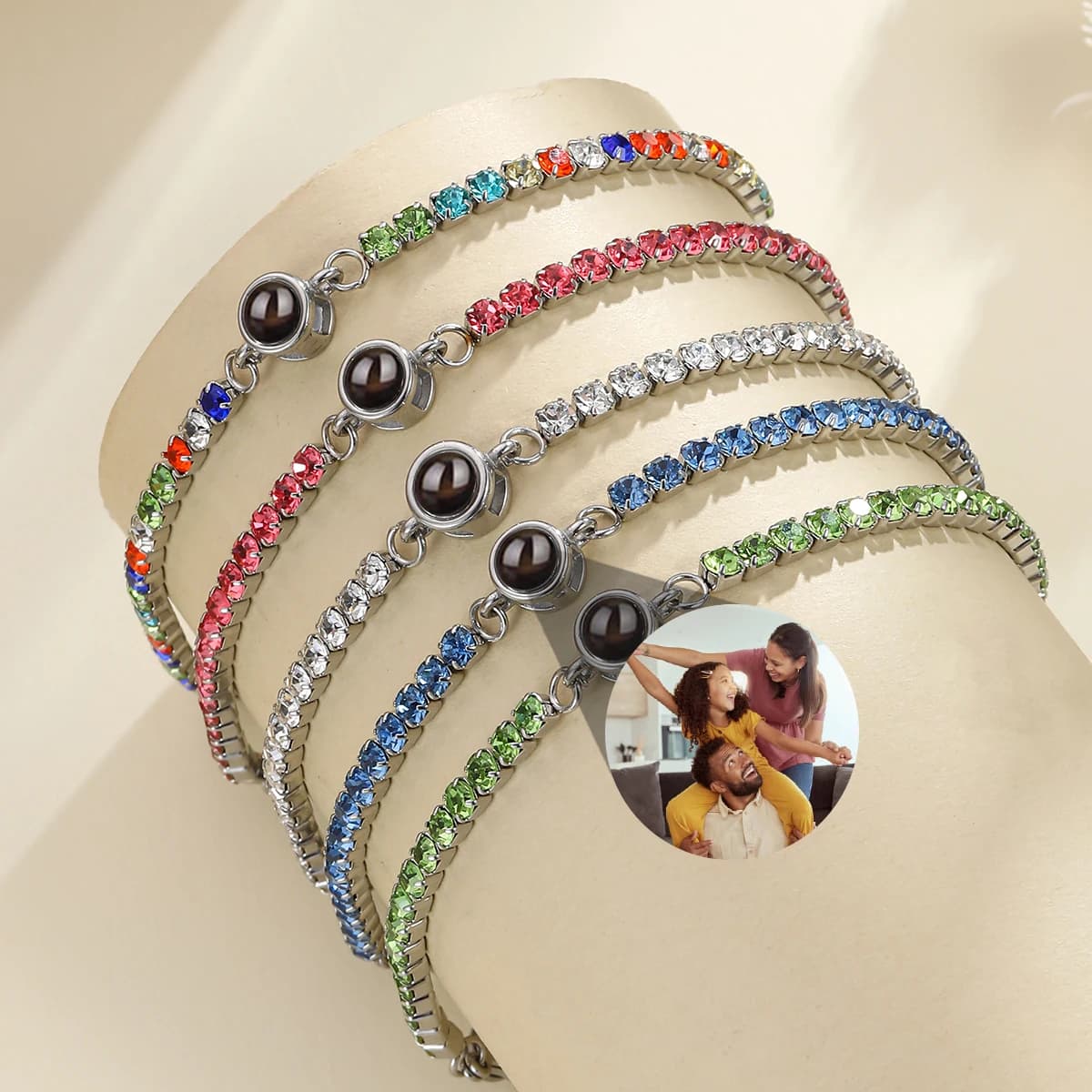 Bracciale con proiezione fotografica personalizzata per donna Bracciale con catena in zircone con foto personalizzata Riunione di famiglia Gioielli con memoria di coppia di animali domestici