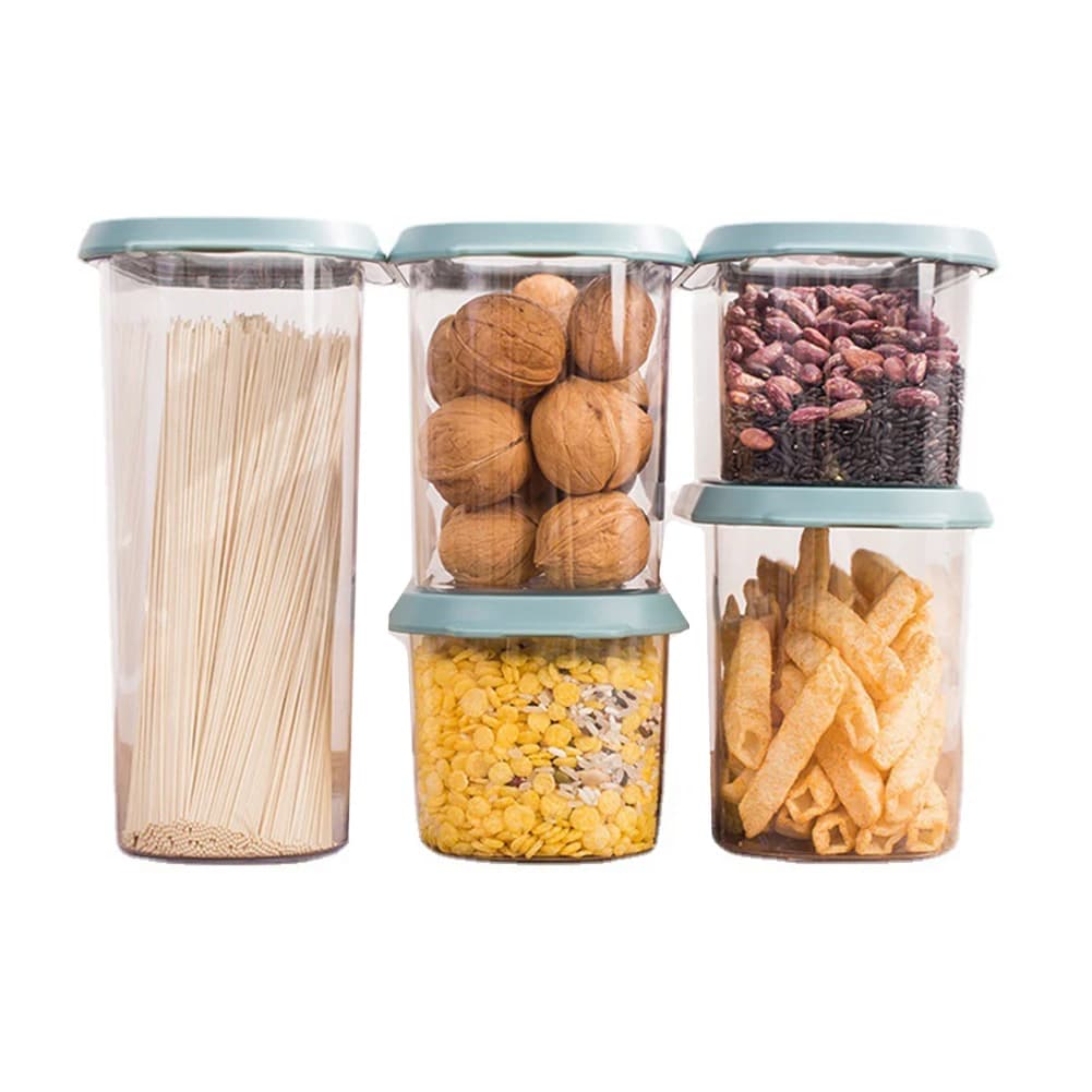 Set di contenitori ermetici in plastica Modula per alimenti, 7 pezzi, con coperchi trasparenti, impilabili, per la conservazione in cucina di pasta, farina, avena