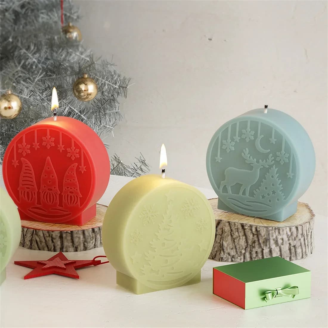Albero di Natale Babbo Natale Candela circolare Stampo in silicone Pupazzo di neve Alce Set per fare sapone Animale Renna Decorazioni invernali Torta di mousse Vassoio di ghiaccio